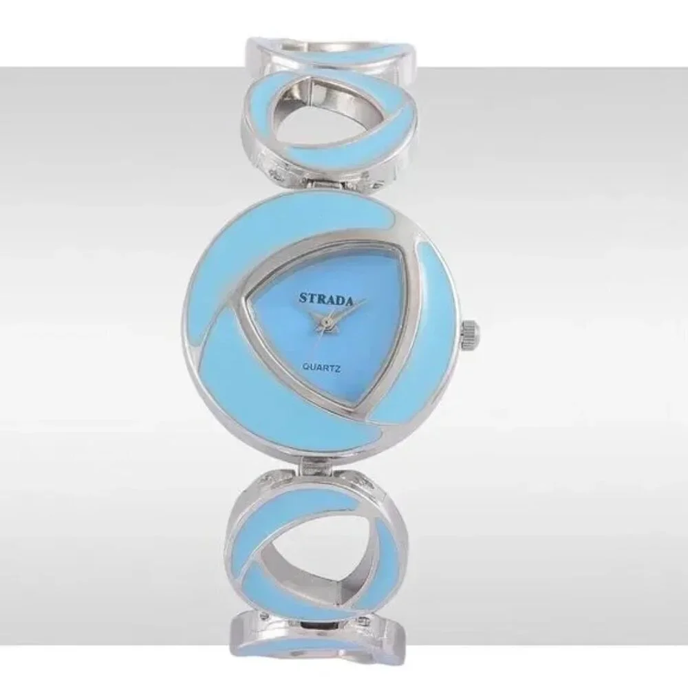 STRADA Watch and Necklace Blue Stainless Steel Original Box